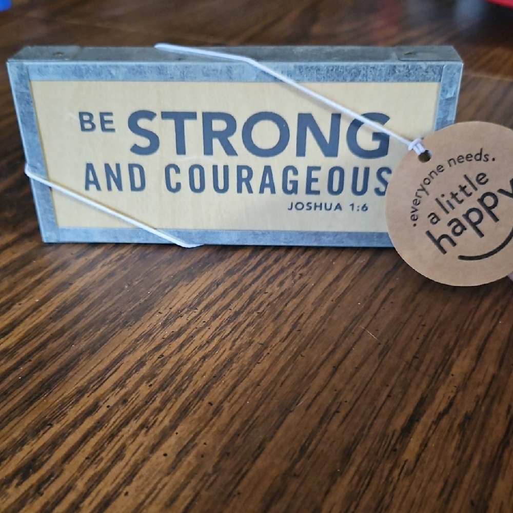 DAYSPRING Be Strong and Courageous Mini-Tabletop Plaque-Rustic Metal Frame